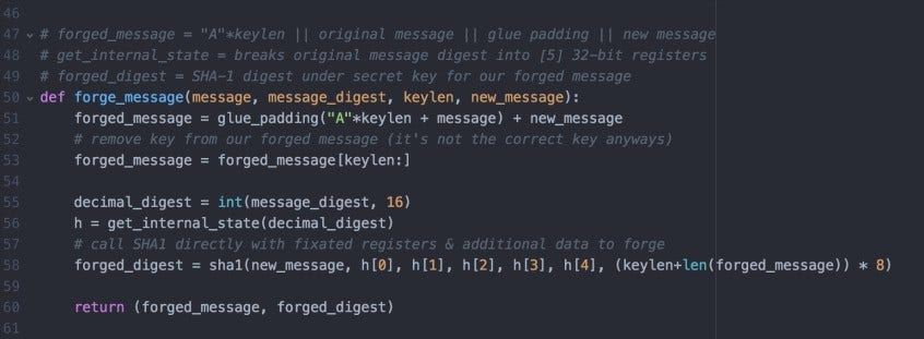 Python Code Demonstrating a Length-Extension Attack on SHA-1 MAC Algorithm