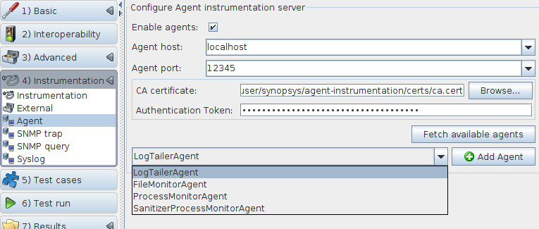 Screenshot of Synopsys Defensics Software Displaying Available Security Agents