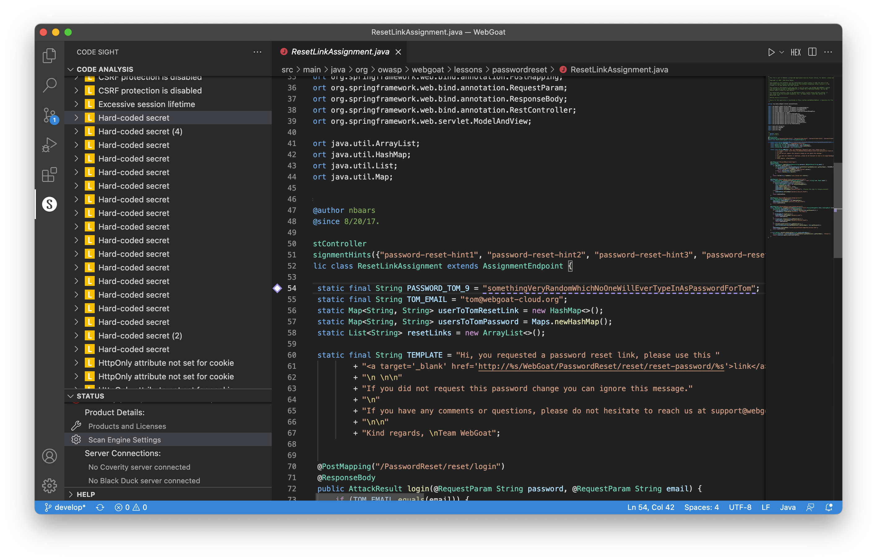 Synopsys Code Sight Running Rapid Scan Static in VS Code for Finding Hard-Coded Secrets