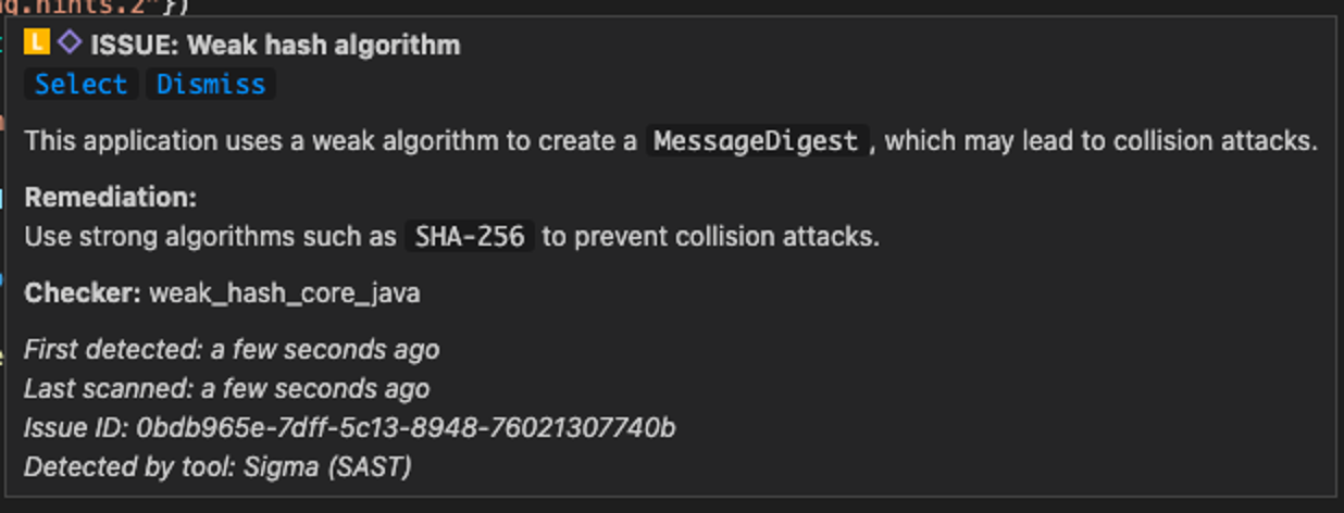 図2：コード行にカーソルを合わせると、