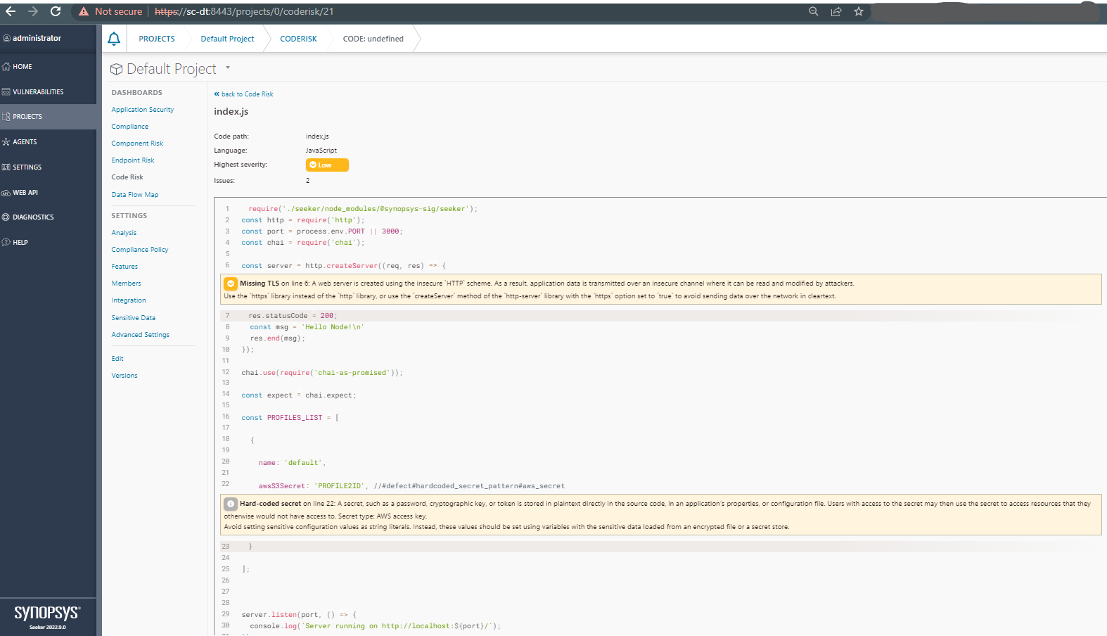Synopsys Seeker Revealing Hard-Coded Secrets in Javascript Code