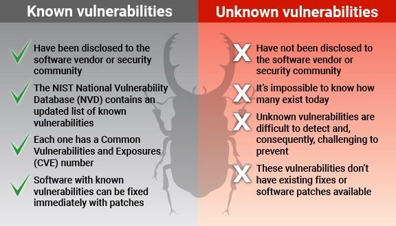 Comparative Chart Illustrating Known Versus Unknown Software Security Vulnerabilities