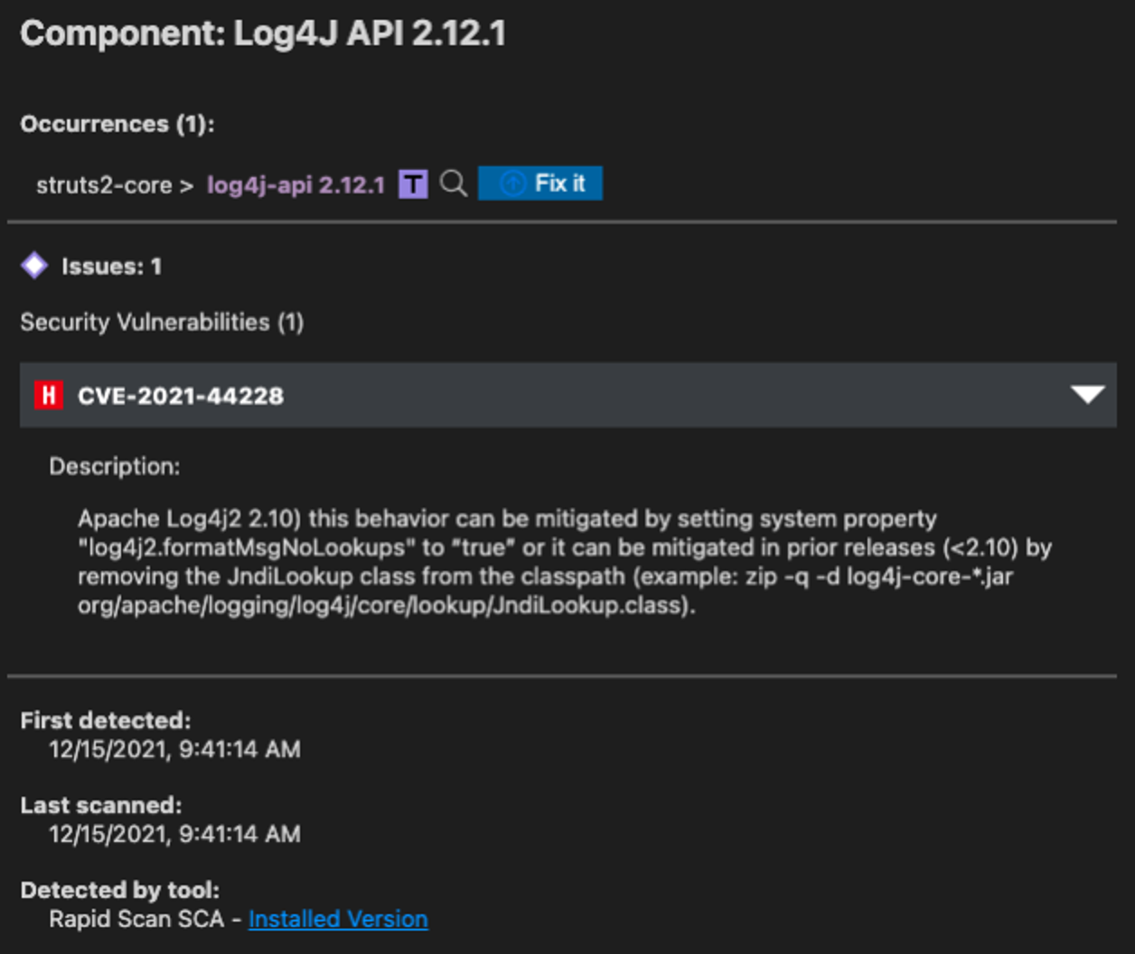 Figure 4: The vulnerability description and ID