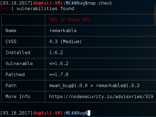 Identifying Vulnerable NodeJS Dependencies Using 'nsp' Command Line Tool in Software Security