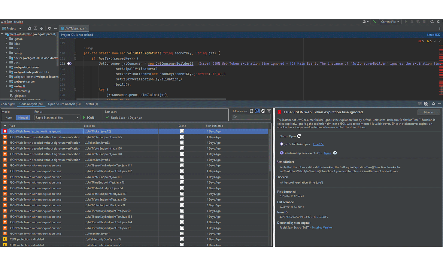 A visualization of SAST where developers are notified of code quality issues in real time